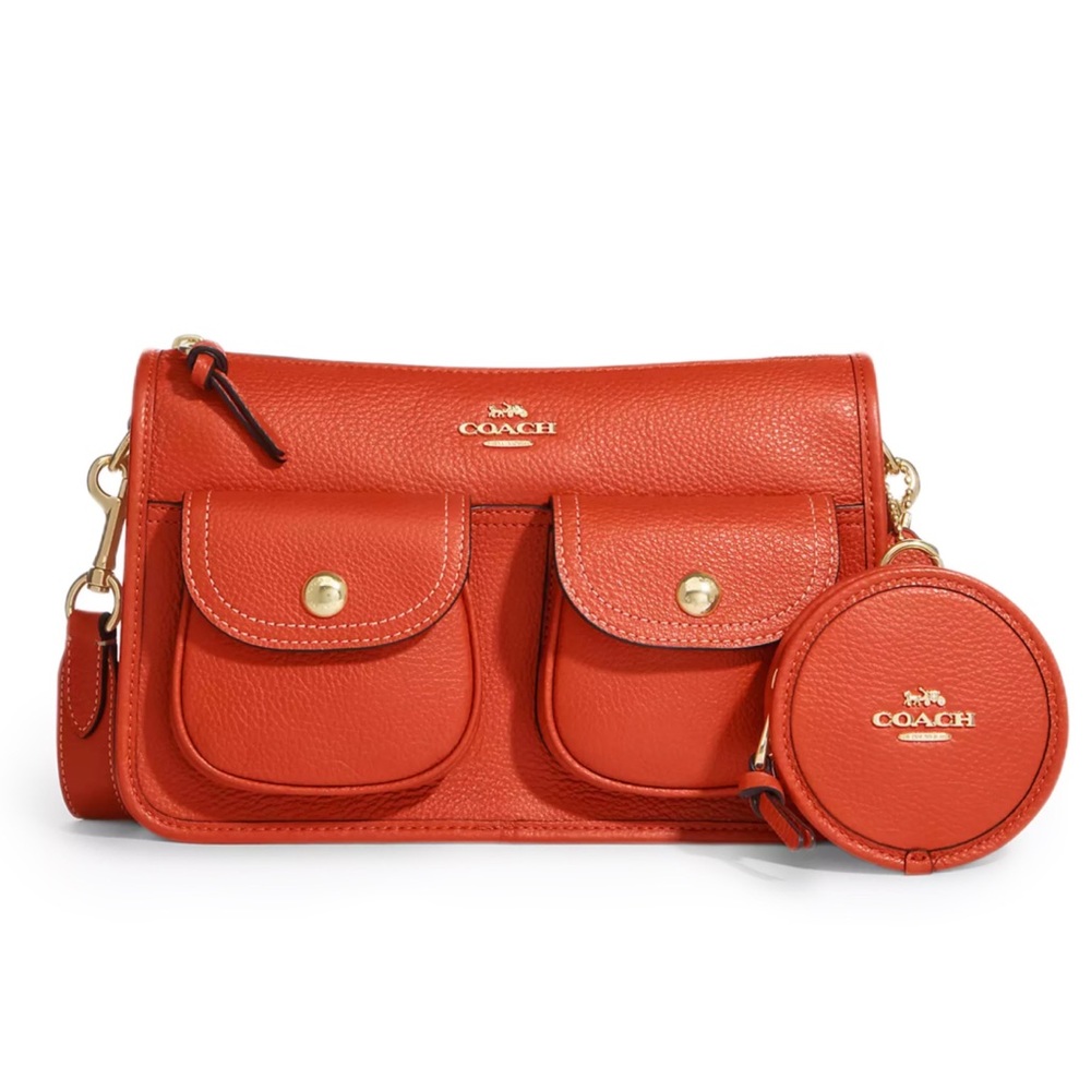 COACH Pennie Crossbody With Coin Case Gold/Mango Leather Style C5778